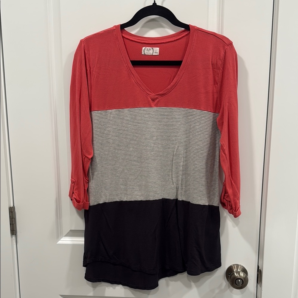 Maurices Pink 3/4 Sleeve Color Block Tunic